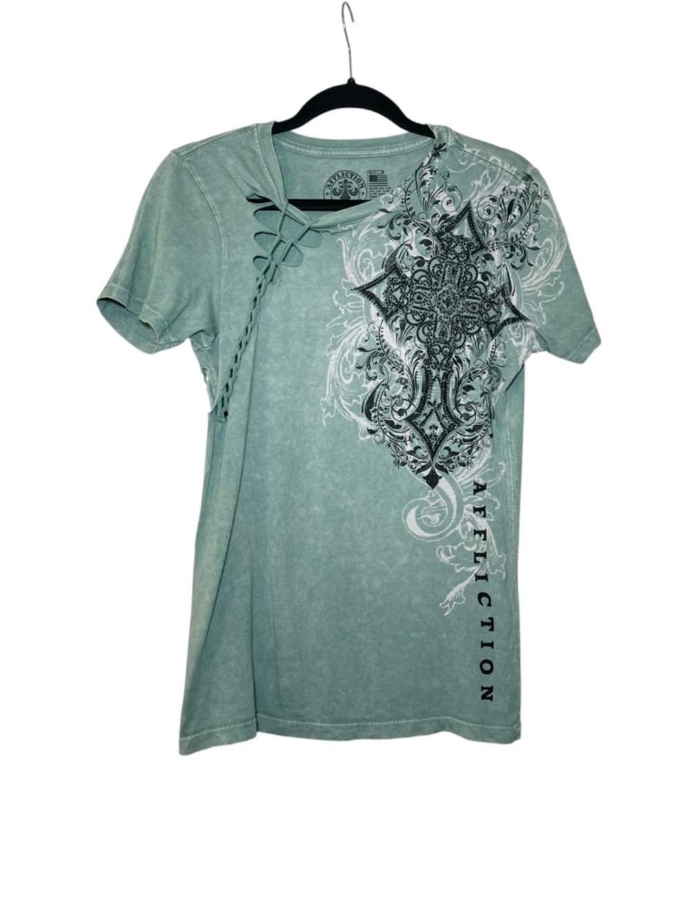 Buckle Affliction Lace-Up Y2K Deep Sea Lava Wash Graphic Short Sleeve Tee Medium - Picture 4 of 16